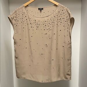 Talbots Beige/Tan Rhinestone Embellished Blouse 100% Silk Size M
